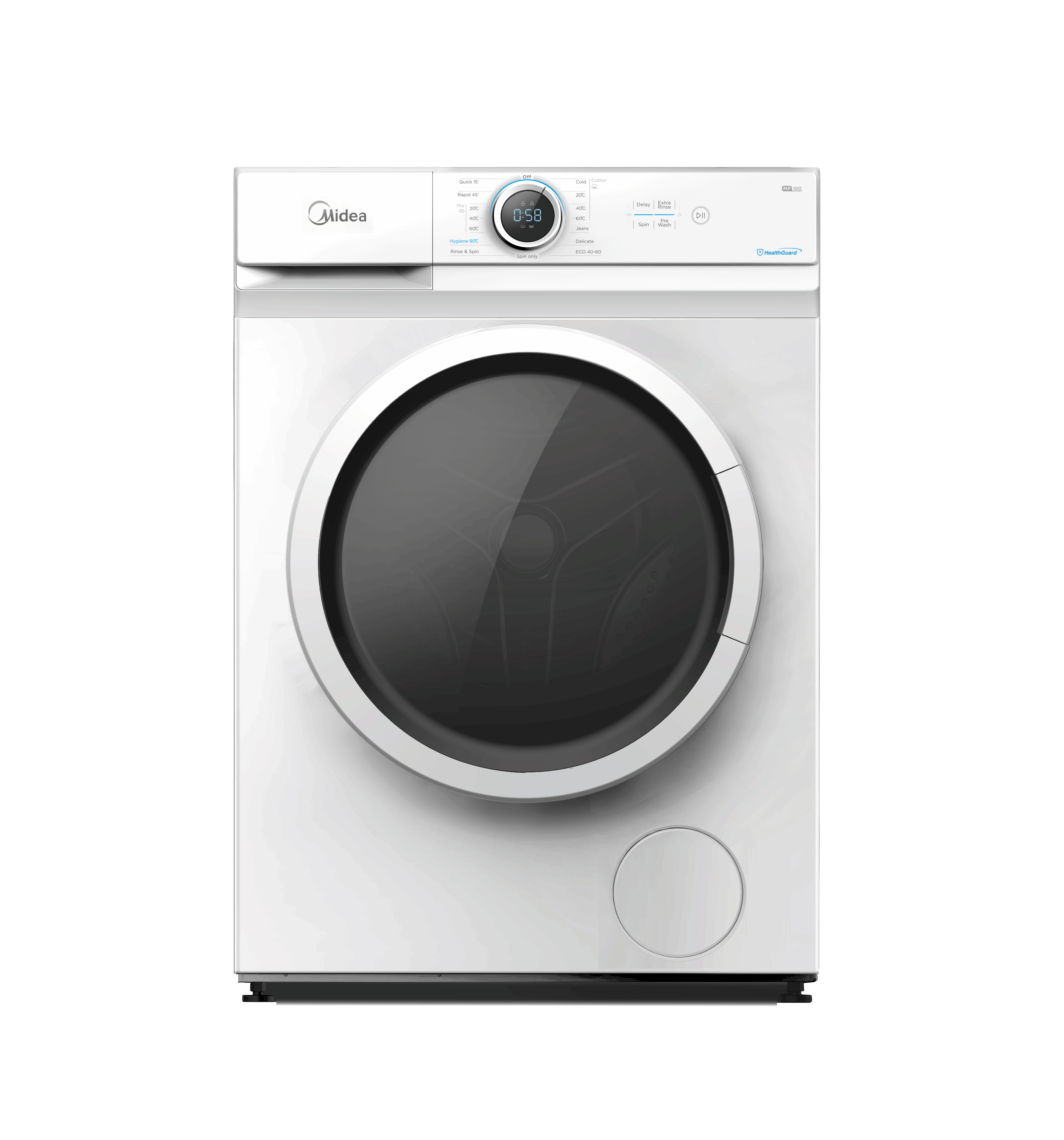 Midea Front Load Washing Machine, Lunar Dial And Led Display, 1200 Rpm, 7 Kg Load, White